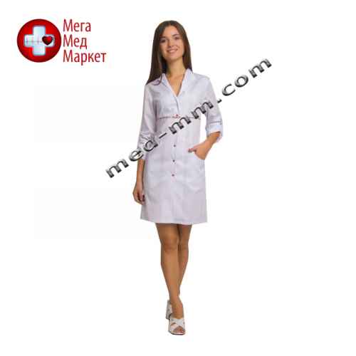 Медицинский халат женский Бостон белый/красный печворк №58